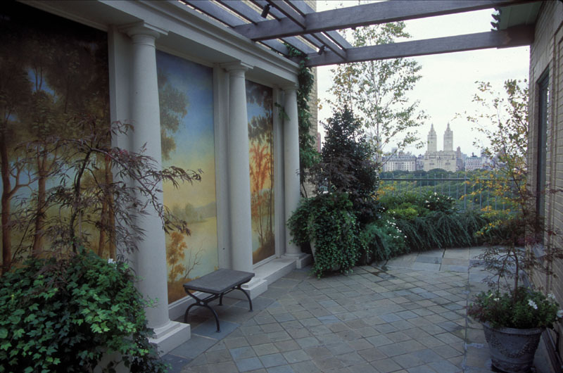 MAHOGANY PERGOLA AND COLUMN SUPPORT. FRAME FOR FAUX PAINTINGS...5th AVE, MANHATTAN